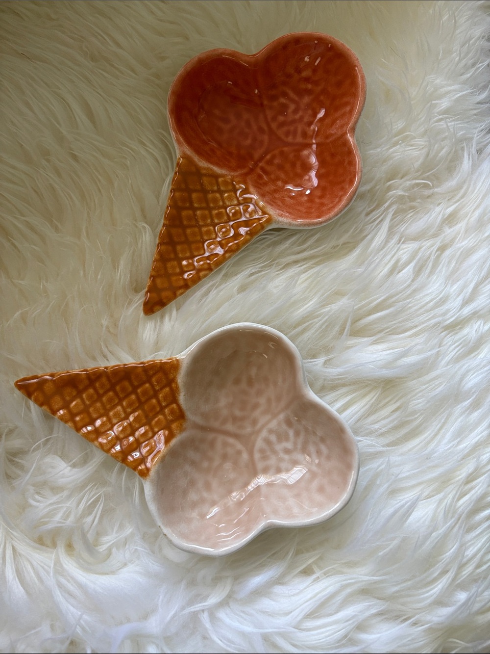 Ceramic Ice Cream Cone Dishes – Blush and Coral Set